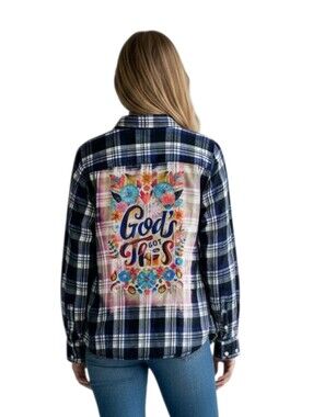 God's Got This Custom Upcycled Christian Plaid Flannel, M